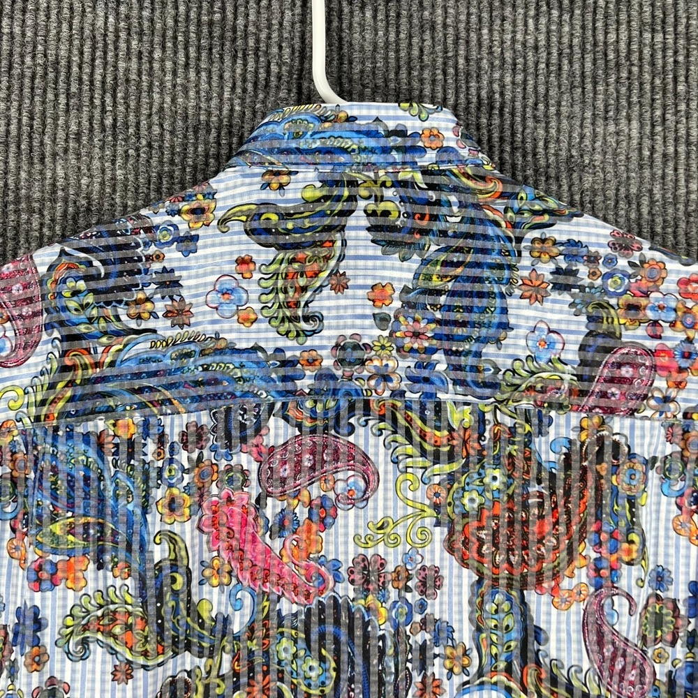 Visconti Black Shirt Mens Small Blue Paisley Striped Long Sleeve Button Up - Picture 15 of 15